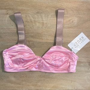 NEW JYORK THE LABEL Pink Satin Adjustable Taupe Strap Bikini Swimwear XS/S